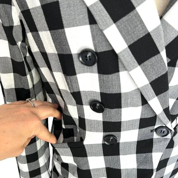 Rachel Zoe Blazer Women S Black White Buffalo Plaid Check Double Breasted Lined - Picture 3 of 12